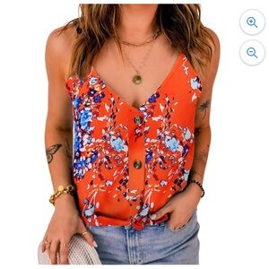 NWT!! Scarmat Adjustable Spaghetti Strap Floral Button Front Tank
